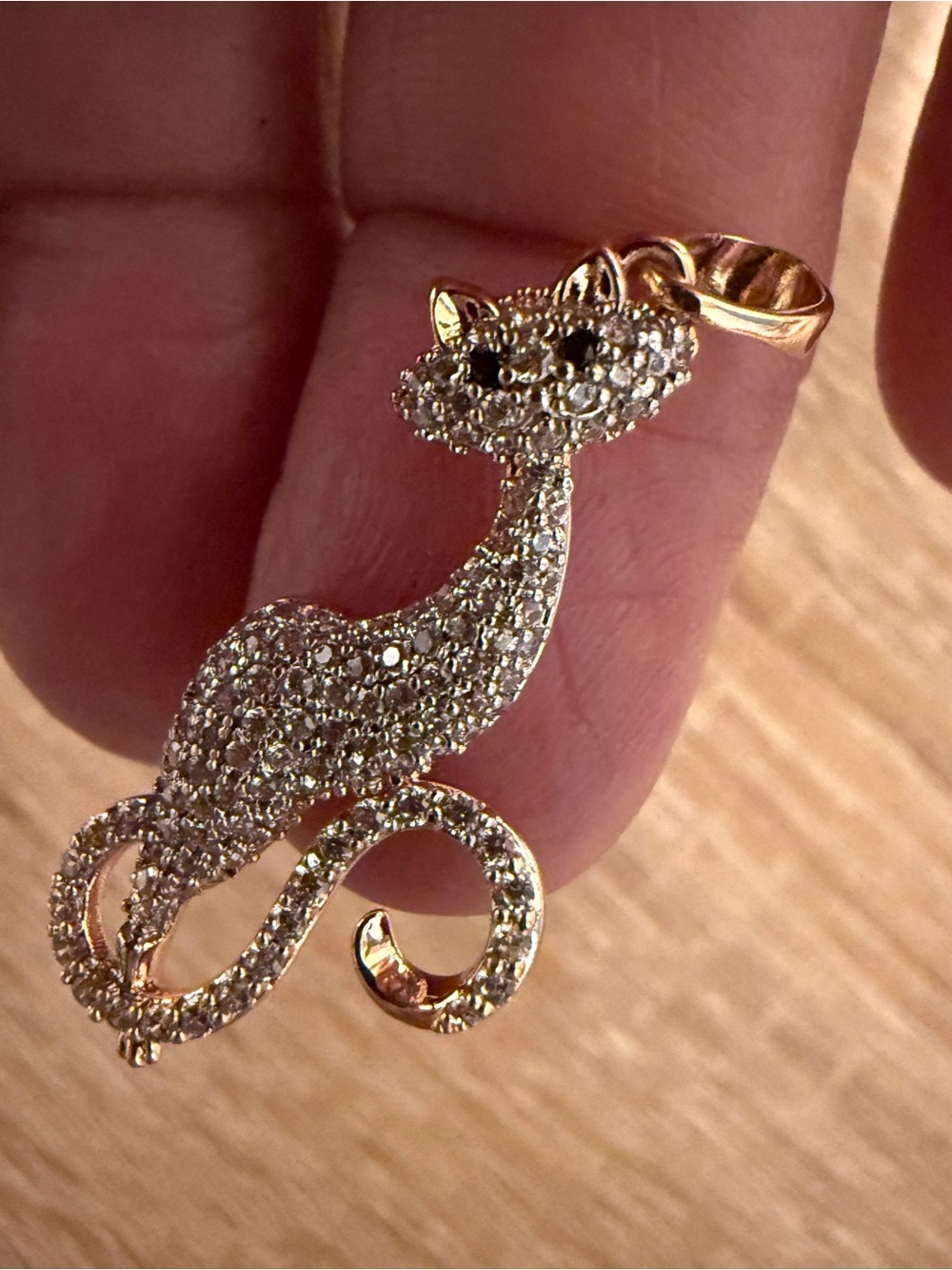 Gold Cat Pendant Necklace Charm - Sparkling Crystal Cat (Gold)